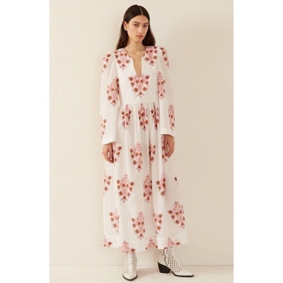 Alix Of Bohemia White Dress with Red Floral Design - Picture 1 of 7